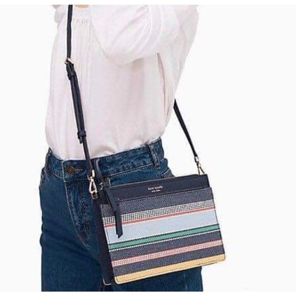 Kate Spade New York Cameron Stripe Tri Color Zip Crossbody Bag NWOT - Picture 2 of 15
